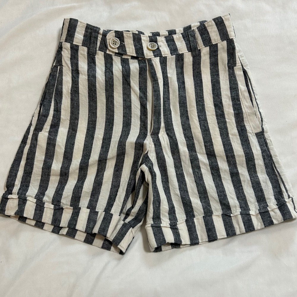 Zara Kids Striped Linen Blend Shorts Black White Size 7 CM 122 Cuffed summer